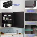 Bathroom Medicine Cabinet,20"x20" Square Mirror Door with Stainless Steel Frame,Recessed & Surface Wall Cabinet with Glass Shelves, Rust-Resistant Bathroom Storage Cabinet