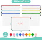 18pcs Mesh Zipper Pouch Board Games Storage Bags, 9 Colors Puzzle Bags, A3 17x12 Inches Large Reusable Zipper Bags for Organizing, Plastic Mesh Bags, Travel, School Office Organization