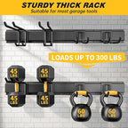 32 Inches Garage Storage, Garage Organization, Wall Mount Garden Tool Organizer, Max 300lbs Adjustable Metal Hooks, Yard Shed Hanging Rack, Heavy Duty Shelving for Rake Broom Mop Snowboard