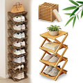 DDRIC The 9-Tier No-Assembly Bamboo Rack, Foldable 9 Tier Bamboo Shoe Rack with Collapsible Vertical Design, Space-Saving Shoe Storage Shelf for Entryway Closet Dorm, No-Tool Assembly (Nuture,4)