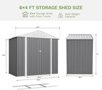 Devoko 6 x 4 FT Metal Storage Shed with Floor Frame Waterproof Garden Tool Shed with Lockable Door, Outdoor Shed Storage House for Backyard Patio Lawn, Grey