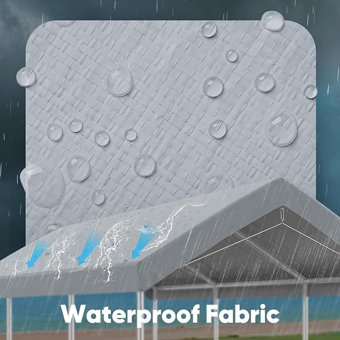 ADVANCE OUTDOOR Replacement Top Cover Tarp for 12x20 ft Carport Canopy with Ball Bungees, Sliver Gray, One Roof Only