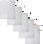 MESH PRODUCE BAGS Reusable and Washable with Color Coded Tags, Ideal for Grocery Shopping, Making Nut Milk, Washing and Storing Fruits and Vegetables, 5 Count, 12x14 Inches