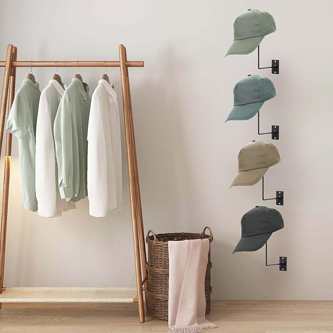 Pack of 4 Metal Hat Holder Wall Mounted Cowboy Hat Rack Hat Hanger for Wall Display, Cowboy Hat Holder Organizer Multifunctional Organizer Display Rack for Cowboy Hat, Cap, Wigs (Black)