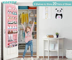 KEETDY Over The Door Shoe Organizer Fit 20 Pairs Sneakers Large Hanging Shoe Organizer for Closet Door Storage Boots, Pink