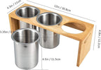 IMEEA Silverware Caddy Flatware Holder Stainless Steel Utensil Caddy Organizer with Wood Base for Countertop Parties Kitchen