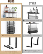 Large Towel Rack & Bathroom Towel Holder - Wall Mounted Metal Rack with Wooden Floating Shelf, Small Bathroom Towel Storage, Easy Holds 6 Large Rolled Towels, Black with Brown Plank