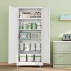 INTERGREAT Metal Storage Cabinet with Wheels, 73" H Rolling Metal Cabinets with Doors and Shelves, White Steel Lockable Cabinet on Wheels for Garage Storage