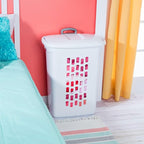 Sterilite 9-Pack Ultra Wheeled Hamper, Laundry Basket w/Flip-Top Lid & Retractable Handle - Plastic Rolling Clothes Storage Cart with Ventilated Holes for Home, Apartment or Dorm