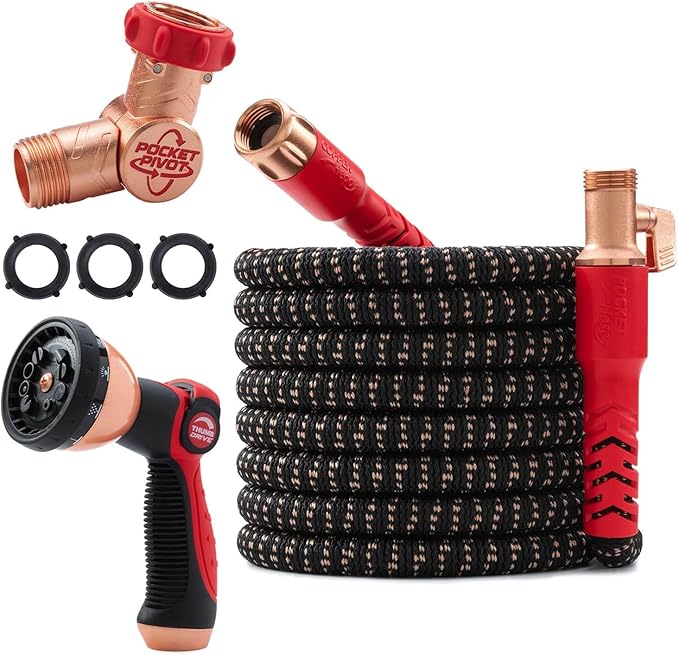 Pocket Hose 75 FT Copper Head Expandable Garden Hose with Pocket Pivot, No Tangles, AS SEEN ON TV, 360° Swivel, Tri-Tex Tubing, Force Field Jacket, Lead-Free, No-Kink, Anti-Burst w/APT