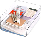 Set of 4 Office Organization and Storage, Clear PET Letter Tray Desk Organizer, Stackable Paper Tray Organizer for Desk Accessories, Notes, Pens, File Paper, Document
