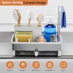 Sponge Holder for Kitchen Sink, Rustproof Stainless Steel Sink Caddy with Auto-Drain, Removable Brush Holders, Soap and Dishcloth Organizer, White