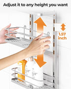ODesign 3 Tier Height-Adjustable Shower Caddy Hanging Anti-Swing-Over The Shower Head Caddy-Storage Organizer Bathroom Shelves Basket-Silver