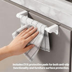 VEHHE Hand Screwed Telescopic Over Cabinet Door Towel Rack, Adjustable Length and Width Dish Towel Holder, Kitchen Towel Rack with EVA Foam Pad (White)