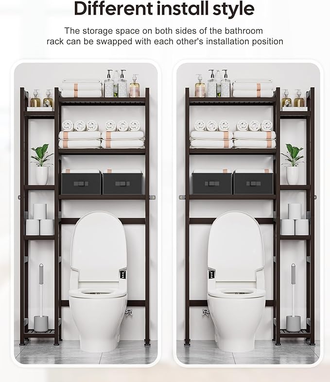 Homde Over The Toilet Storage with Basket and Drawer, Bamboo Bathroom Organizer with Adjustable Shelf & Waterproof Feet Pad, Space Saver Rack for Restroom, Laundry, Brown