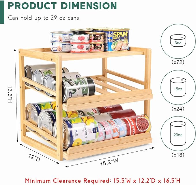 Can Organizer for Pantry, 3 Tiers Pantry Can Organizer Hold up to 72 3oz Cat Can, Rolling Can Storage Soda Dispenser Can Holders for Cabinet