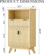 FLOWBACK Fluted Cabinet, 40'' High Coffee Bar Cabinet with Drawer & Door, Bathroom Storage with Open Shelf, Wood Kitchen Pantry Sideboard Buffet Table with Shelves for Kitchen, Dining Room, Entryway
