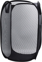 HONOMA Sturdy Mesh Laundry Hamper Basket Bag,Pop up Basket with Side Pocket for Laundry Room, Bathroom, Kids Room, College Dorm or Travel (Pop Vertical, Black)