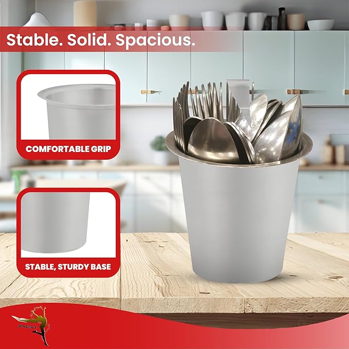 Stainless Steel Solid Flatware Utensils Holder, Caddy, Crock, Cylinder Cutlery Organizer for Kitchen Countertop (Stainless Steel)