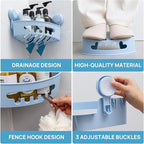 LEVERLOC Corner Shower Caddy Suction Cup, shower shelves suction cup, 2 Pack Basket Powerful Bathroom, Waterproof & Oil-proof Organizer for Kitchen, No-Drilling Removable (Blue)
