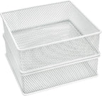 Annova Mesh Stackable Drawer Cabinet and Shelf Organizer Bins Storage Basket School Office Supply Holder Tray- Set of 2 (White, 6x6x2 Inch)