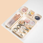 Backerysupply Set Of 12 Beige Color Plastic Desk Drawer Organizers For Makeup Bathroom Office Kitchen Vanity Drawer Storage Box Container