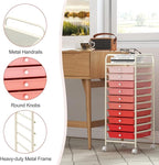 GOFLAME 10-Drawer Rolling Storage Drawer Cart, Utility Cart with Removable Drawers & Metal Frame, Mobile Art Craft Drawer Cart with Lockable Wheels for Home, Office, Studio, School, Pink