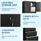 3-Drawer Metal File Cabinet, Lateral Vertical Filing Cabinets for Home Office, Locking File Cabinets with Storage Shelves, Legal/Letter/A4 Size Office File Cabinet (Black, Assemble Required)