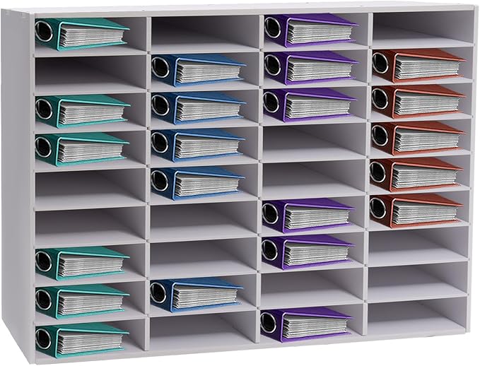 Countertop Literature Organizer, Letter Size Paper Organizer,Desktop Organizer for Storage,with Slots, Office Mailboxes with Removable Shelf (36 Compartments White)