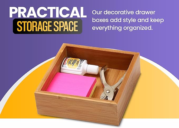 YBM HOME Bamboo Drawer Organizer Storage Box for Kitchen Drawer, Junk Drawer, Office, Bedroom, Children Room, Craft, Sewing, and Bathroom, 2 Pack 10x14x2 inch