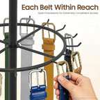 Floor Standing Belt Display, 66 Inch Tie Rack Belt Display Shelf with 31 Hooks, Adjustable Feet Belt Display Stand for Clothing Stores, Retail Stores (Black)