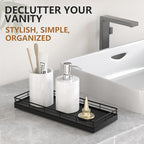Bathroom Tray for Counter Top Organizer – Oak Wood Vanity Tray with Metal Frame for Dresser, Kitchen, Nightstand – Black Decorative Storage