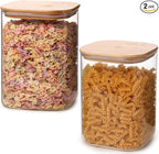 Glass Food Storage Jars 3.6 Qt Set of 2,Glass Storage Containers Clear Glass Food Canister with Bamboo Lid Airtight For Serving Tea, Coffee, Flour, Sugar, Candy, Cookie, Spice and More (Square)