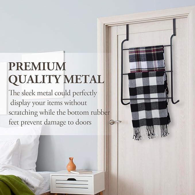 MyGift Over the Door Towel Rack, 3 Tier Modern Triple Towel Holder, Space Saving Bathroom/Laundry Room Clothes Drying Rack, Over Cabinet Towel Bar Hanger, Matte Black Metal