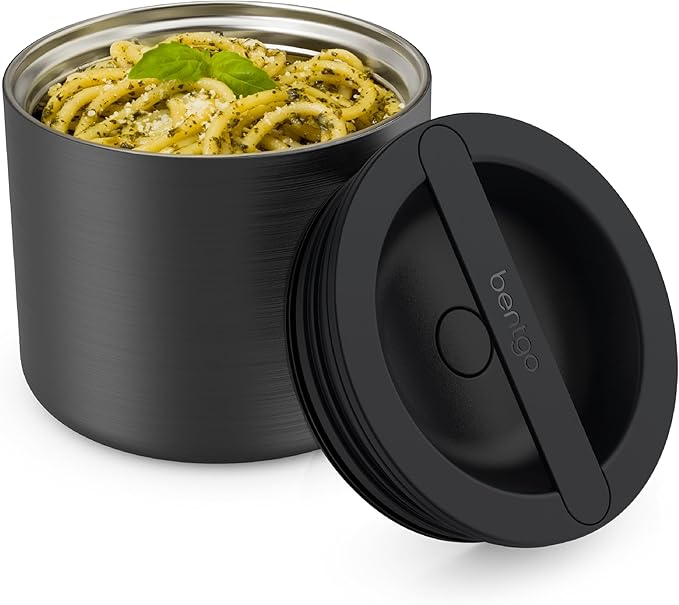 Bentgo Stainless Insulated Food Container - 2.4 Cups (19 oz), Triple-Layer Insulation, Vacuum Seal, Leak-Proof, Built-In Handle, Wide Opening, Premium Stainless Steel, for Cool/Warm Foods (Black)