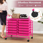 GOFLAME 12-Drawer Rolling Storage Cart, Multifunctional Art Craft Organizer Cart, Mobile Utility Storage Cart with Removable Drawers & Lockable Wheels, Craft Cart for Home Office School, Hot Pink