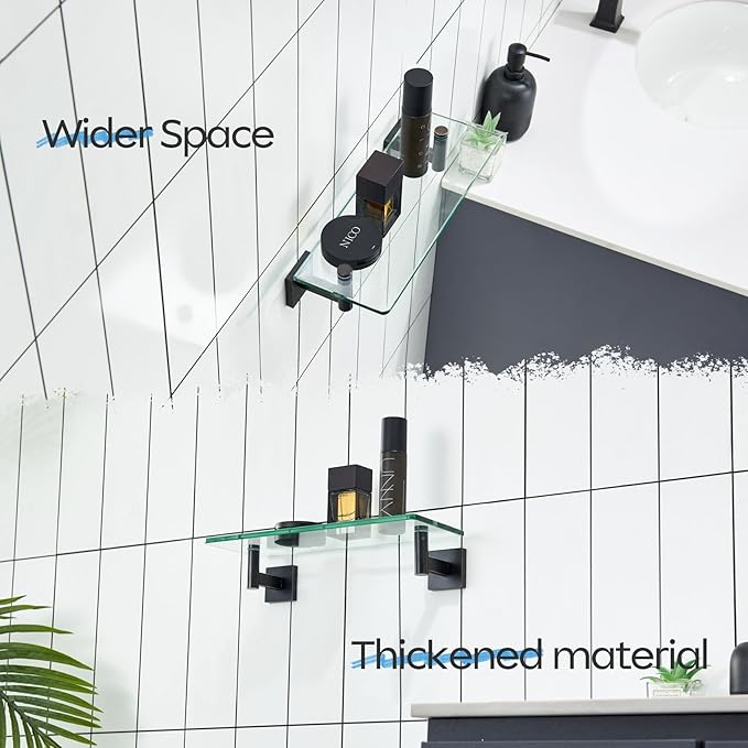 KOKOSIRI Wall Shelves Bathroom Hardware Glass Floating Shelf Small Hanging Rack Storage/Room Decor 12-Inch Oil Rubbed Bronze 2 Pack B1105ORB-L12-P2
