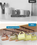 3 Pack Mug Hooks Under Cabinet, Coffee Mug Holder for Hanging Under Shelf, Cup Hanger with 9 Hooks for Displaying Mugs, Coffee Cups and Kitchen Utensils, Brown