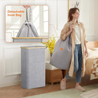 Lifewit 75L Slim Laundry Hamper with Lid, Narrow Laundry Basket with Removable Bag & Bamboo Handles, Fodable Thin Dirty Clothes Hamper for Laundry Collapsible Bin for Bathroom Bedroom Dorm, Gray