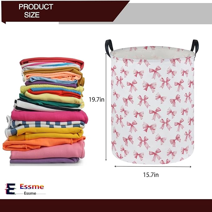 Essme Kids Laundry Basket,Pink Hamper Waterproof Storage Bin for Girls, Pink Hamper,Gift Baskets(Pink Bowknot)