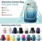 Insulated Water Bottle | Thickened Stainless Steel Vacuum Metal | Portable Sports Half Gallon Large Water Jug for Gym and Hiking with Straw, Carrier Bag, Handle Strap | BPA-Free 64 oz