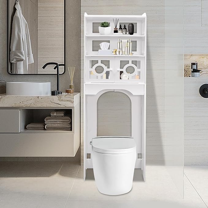 4 Tier Toilet Cabinet Floorstanding Over The Toilet Storage Cabinet Bathroom Storage Organizer Shelf for Home Bathroom,18.9 * 9.06 * 59.06in,White (Type A)