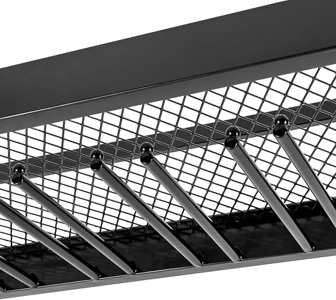 Industrial Wine Rack Ceiling Mounted, 110 lbs Heavy Duty, Adjustable Height, Holds 27 Glasses, Vintage Iron Floating Shelf for Kitchen, Bar, Restaurant (Black)