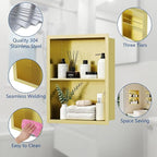14x18 Medicine Cabinet Recessed, Medicine Cabinet Without Mirror, 304 Stainless Steel Medicine Wall Niche with Double Shelves, Brushed Golden