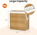 NEWBULIG Foldable Laundry Hamper with Lid, 29.1 Gallon (110L) Large Capacity Clothes Basket, Three Insert Storage Organizer Bin for Bedroom, Bathroom & Laundry Room, Yellow