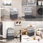 TINGHONG 2-Pack Large Collapsible Laundry Baskets - 75L Freestanding Waterproof Hampers with Reinforced Handles for Clothes, Toys, and More - Ideal for Dorms and Family Use (Gradient Grey)