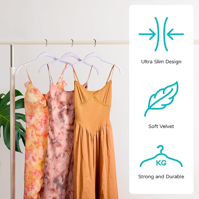 30 Pack Velvet Hangers - Non Slip Slim Hangers for Closet Organization, Space Saving Clothes Hangers with Notches for Dresses, Shirts(Purple)