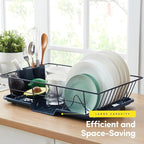 Sweet Home Collection Space-Saving 3-Piece Dish Drainer Rack Set: Efficient Kitchen Organizer for Quick Drying and Storage - Includes Cutlery Holder and Drainboard - Maximize Countertop Space, Navy