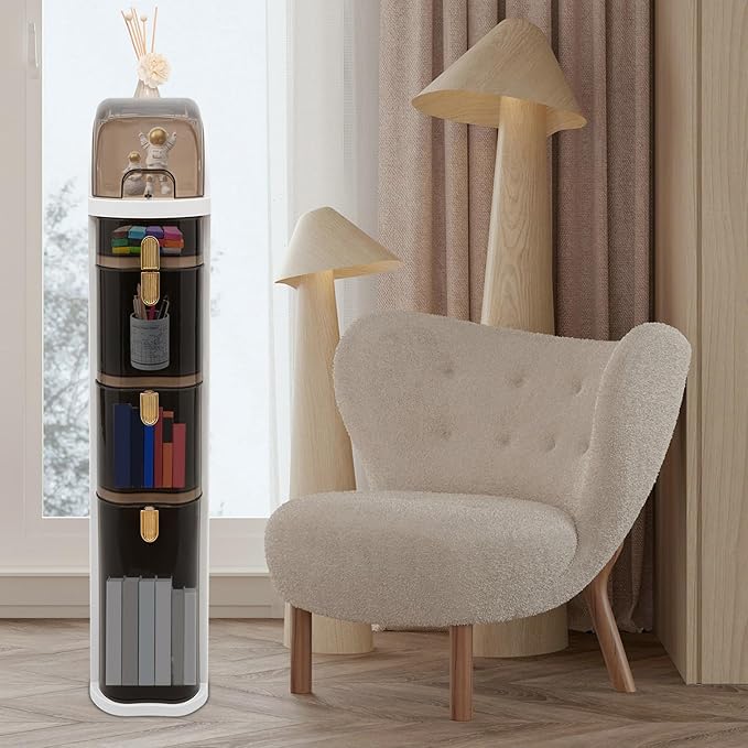 4-Tire Plastic Slim Storage Cabinet, Rolling Bathroom Floor Cabinet with Toilet Paper Holder for Small Sapce Bedroom Living Room