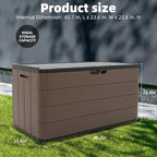 110 Gallon Pro Resin Deck Box, Waterproof Outdoor Storage Bin for Patio Furniture, Pool Accessories, and Garden Tools, Lockable & UV-Resistant, Brown